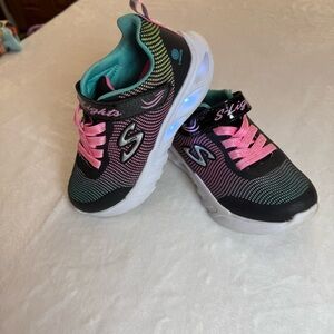 Skechers Kids' S Lights Black and Pink Shoes